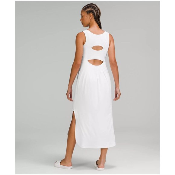 LULULEMON Pima Cotton Open-Back Midi Dress White sz 6 NEW Women's Athleisure - Picture 2 of 10